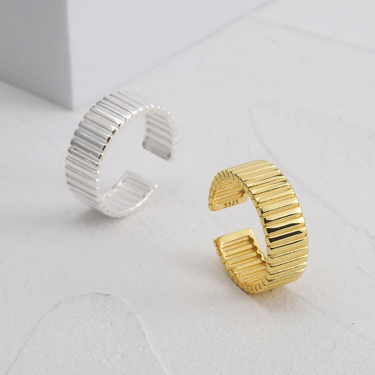 platinum rings for women-Wholesale Simple Style Commute Stripe Solid Color Sterling Silver Open Ring