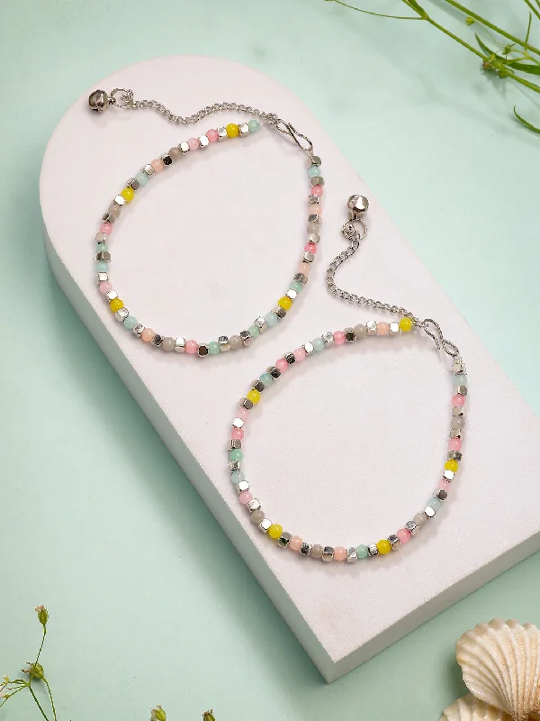 bohemian-style anklet for women-NVR Women's Multi-Coloured Artificial Beads Anklet