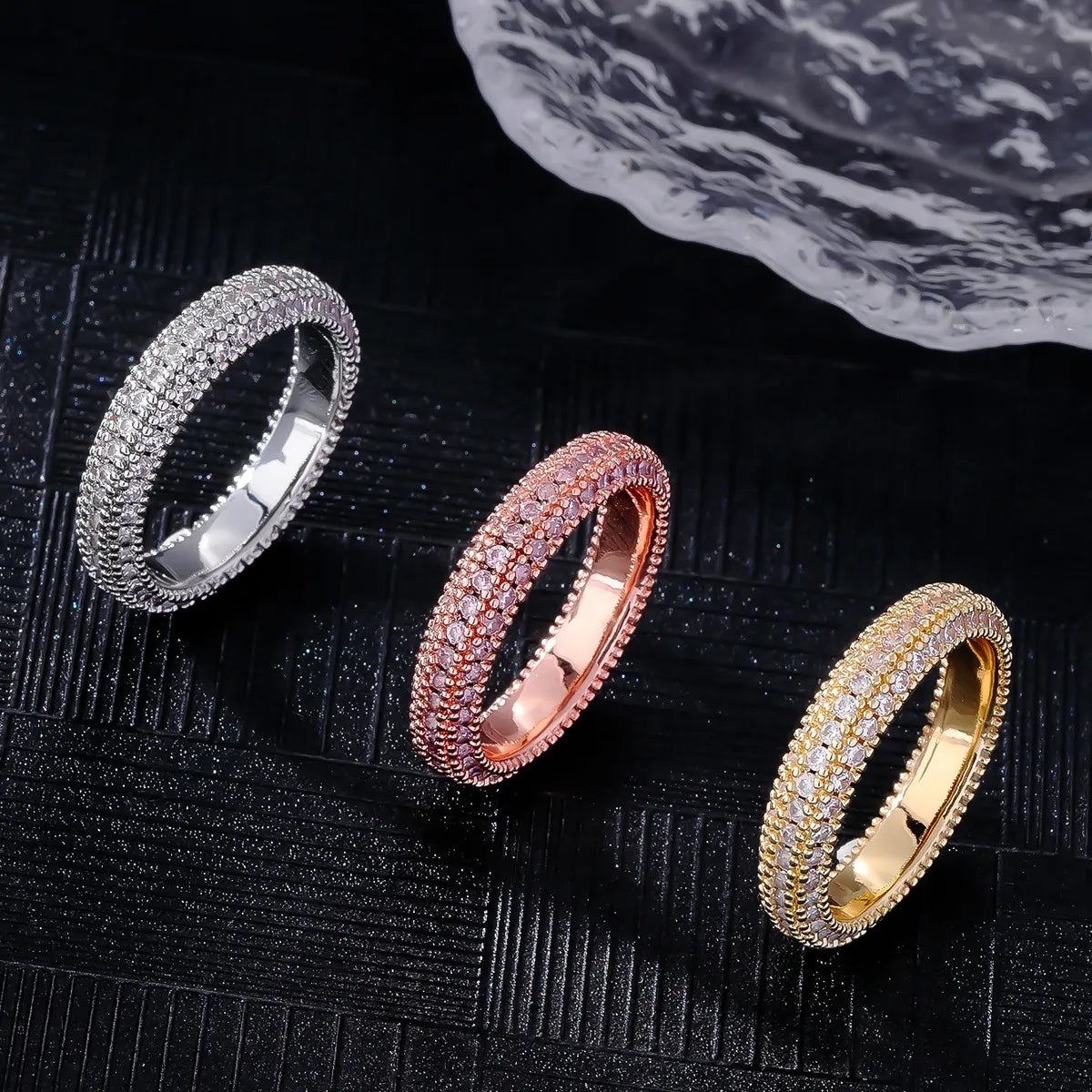 vintage-style rings for women-Copper K Gold Plated Rhodium Plated Simple Style Streetwear Inlay Geometric Zircon Rings