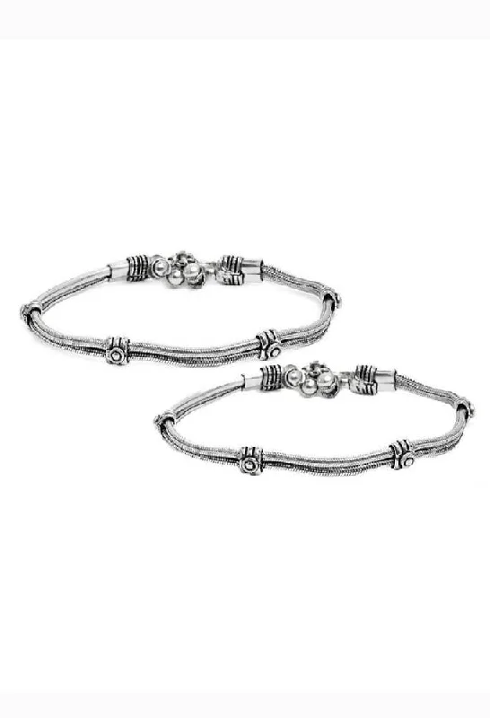 gemstone bracelet for women-Mominos Fashion Traditional German Silver Anklets