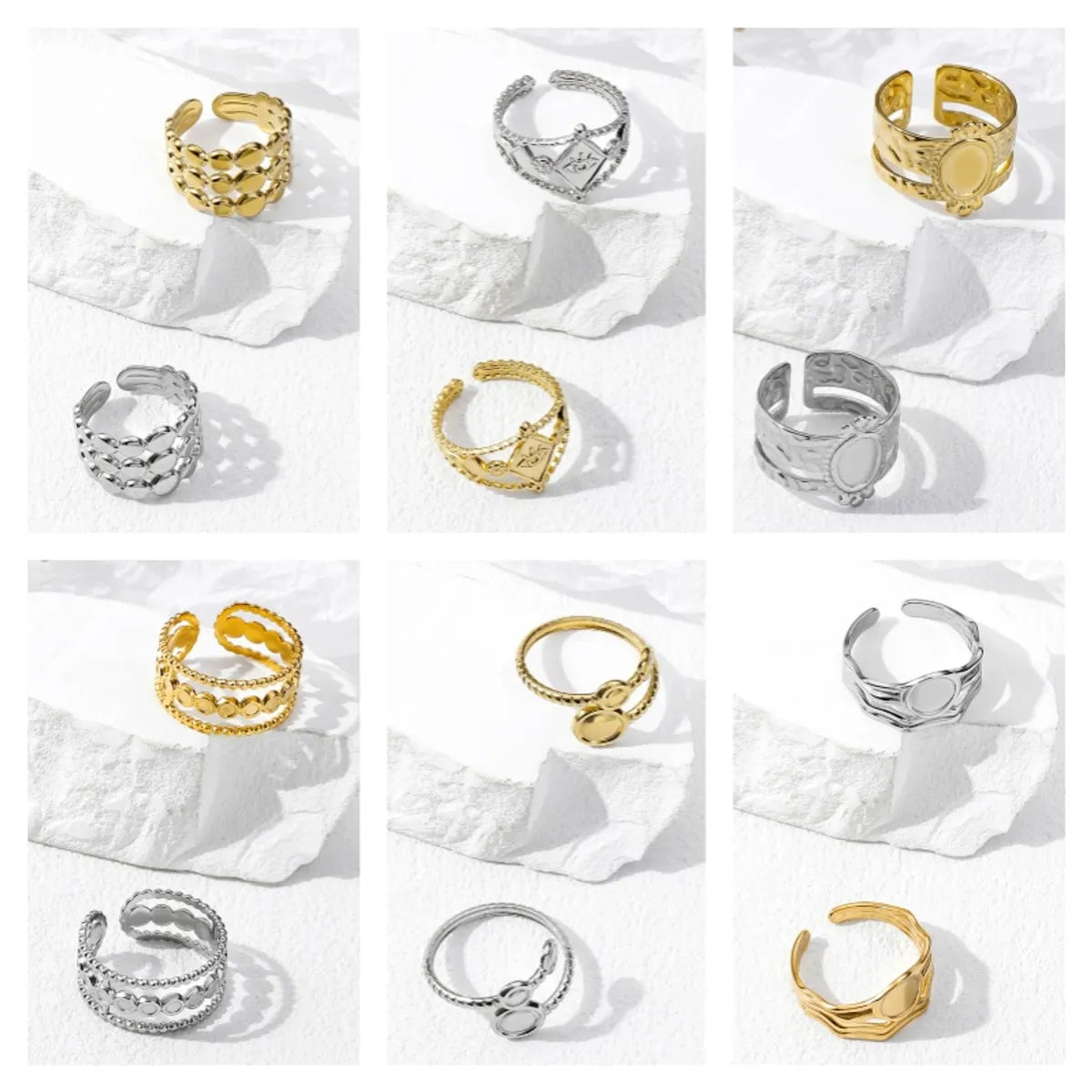 bridal ring sets for women-304 Stainless Steel 18K Gold Plated Casual Simple Style Geometric Open Rings