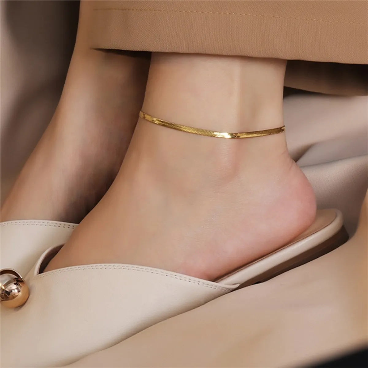 unique anklet for women-Wholesale Jewelry Simple Snake Bone Chain Stainless Steel Anklet Gooddiy