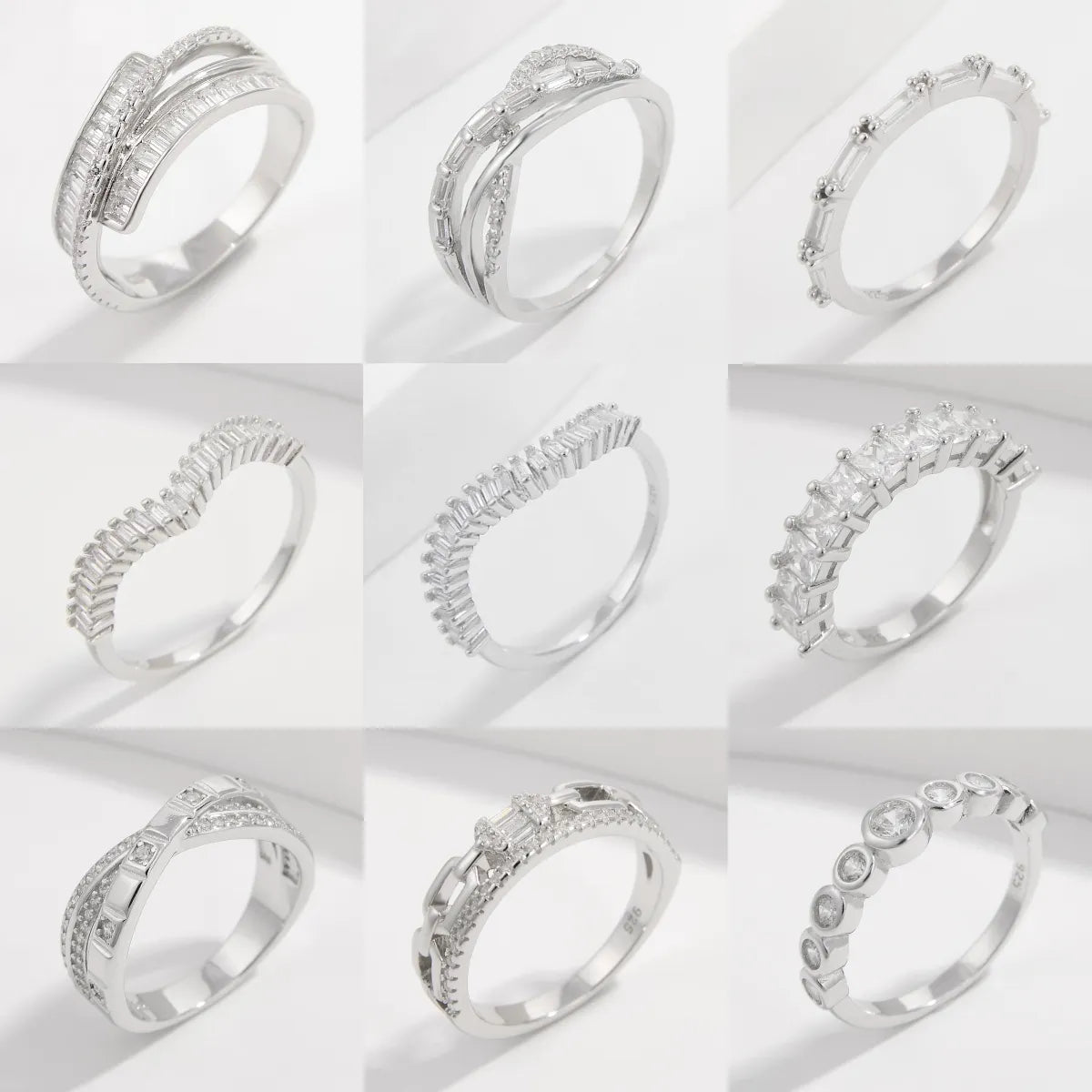 trendy rings for women-Sterling Silver White Gold Plated Elegant Solid Color Plating Inlay V Shape Infinity Zircon Rings