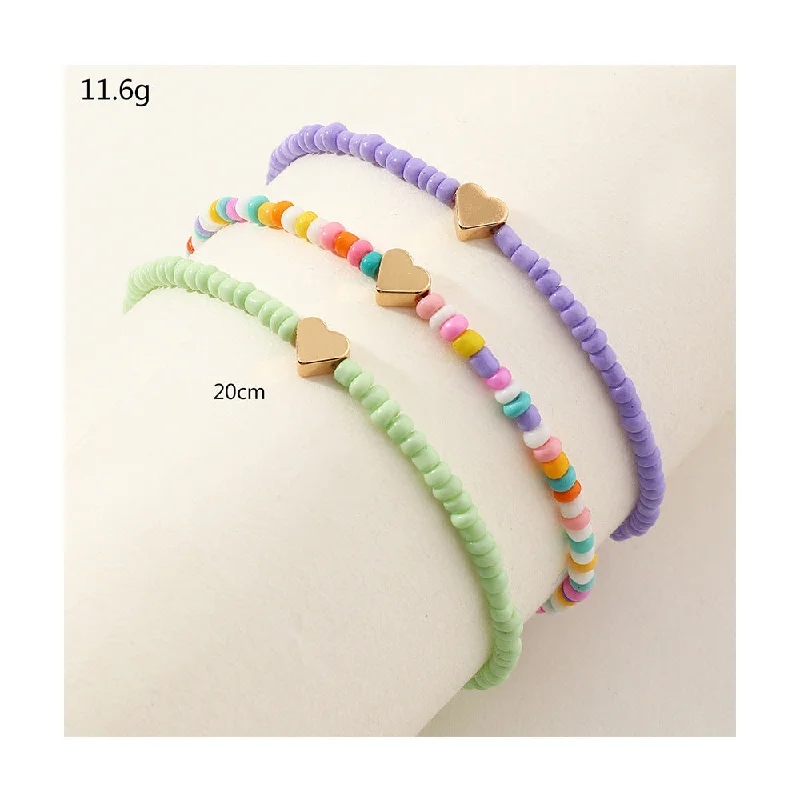 sparkly bracelet for women-Fashion Miyuki Bead Heart-shape Alloy Anklet Wholesale