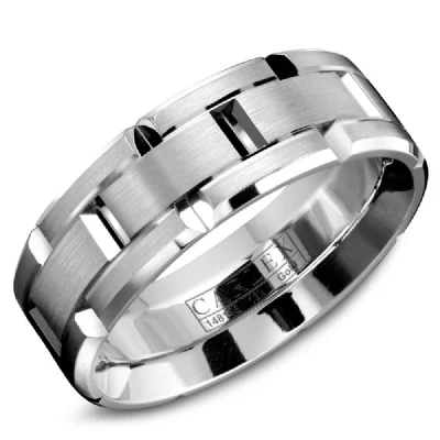 two-tone engagement rings for women-14K White Gold Brushed and High Polish Carved Band