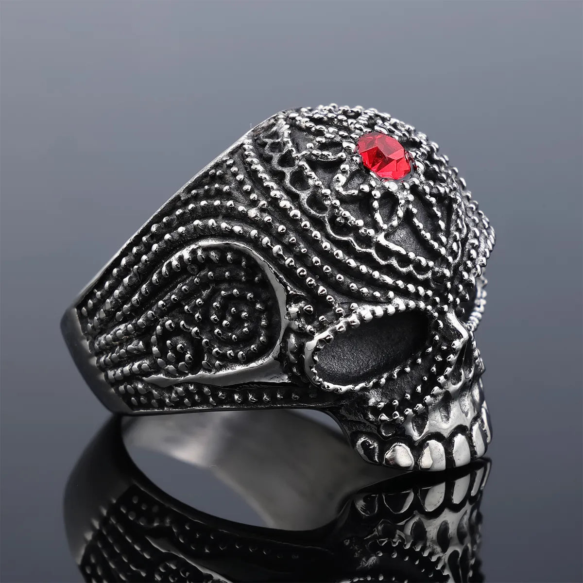 adjustable gemstone rings for women-Retro Punk Skull 304 Stainless Steel Polishing Inlay Gem Men'S Rings