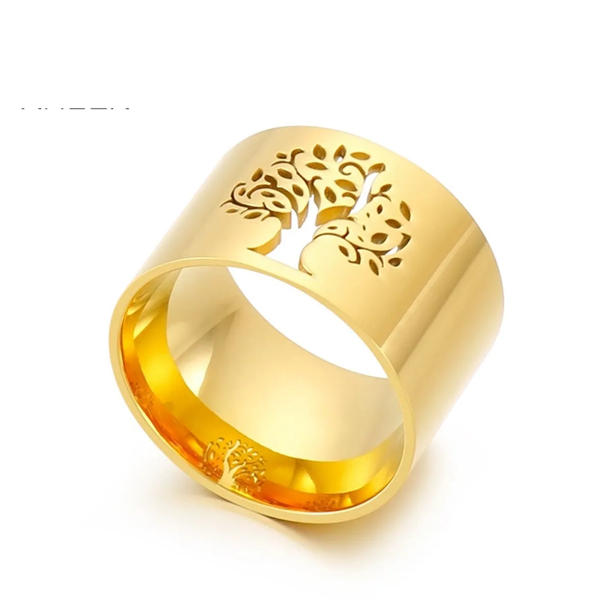 custom-designed rings for women-Fashion Personality Polished Stainless Steel Hollow Tree Of Life Ring