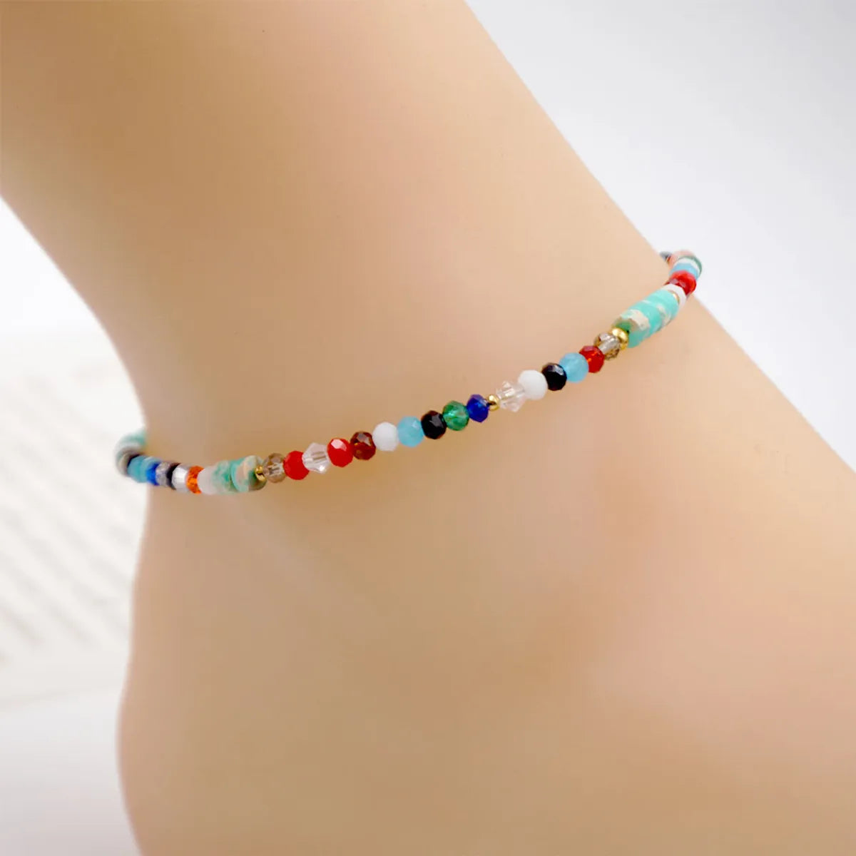 minimalist chain bracelet for women-Vacation Beach Sweet Colorful 304 Stainless Steel Artificial Crystal Turquoise Beaded Gold Plated Women's Anklet