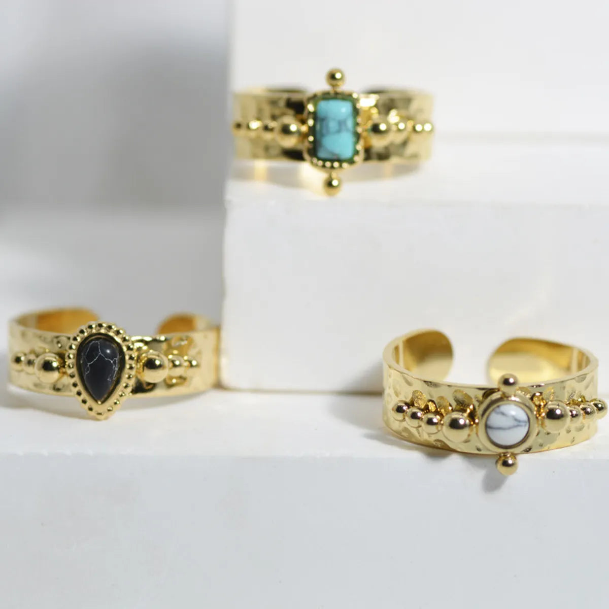 eco-friendly rings for women-Retro Stainless Steel Inlaid With Drop-shaped Black Turquoise Ring