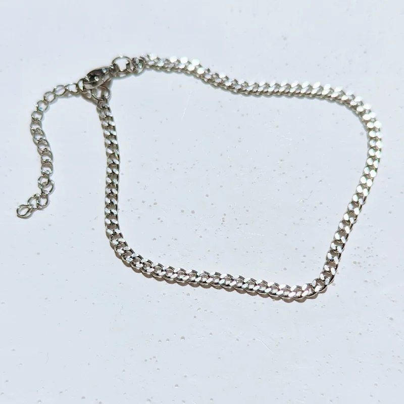 infinity anklet for women-Silver Cuban Link Anklet