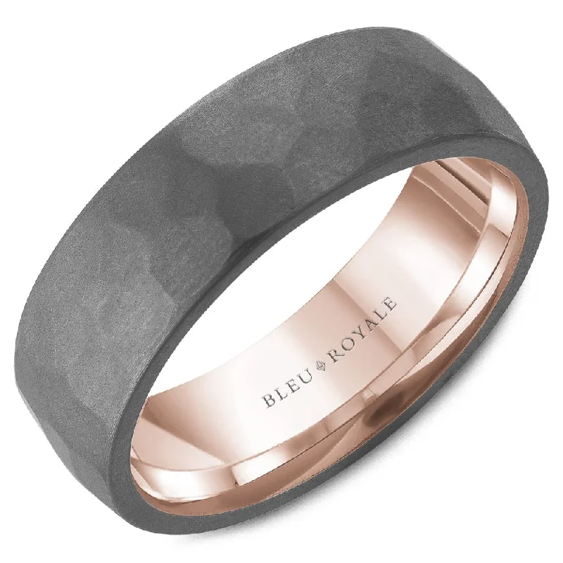 eco-friendly engagement rings for women-18K Rose Gold Trim With Frosted Hammered Grey Tantalum