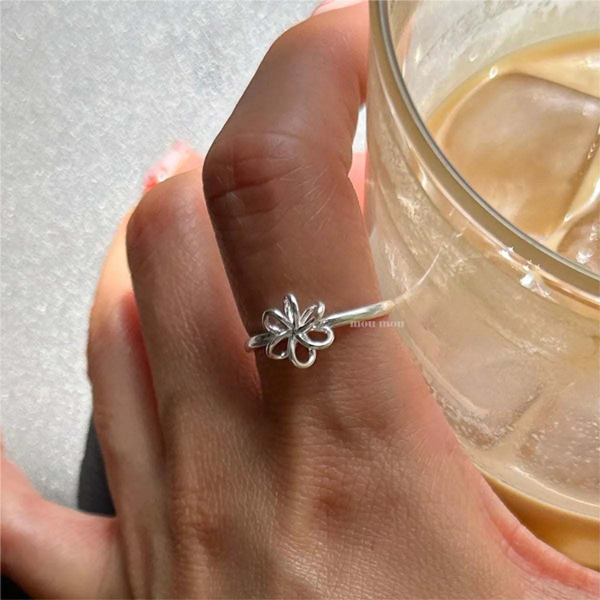 rose gold rings for women-Sterling Silver Flower Open Rings