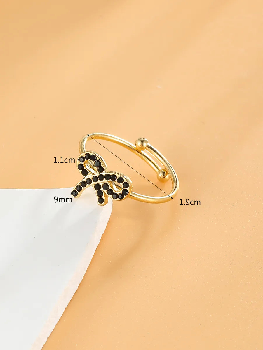 chunky rings for women-Elegant Streetwear Bow Knot Stainless Steel Plating Inlay Zircon 18k Gold Plated Open Rings