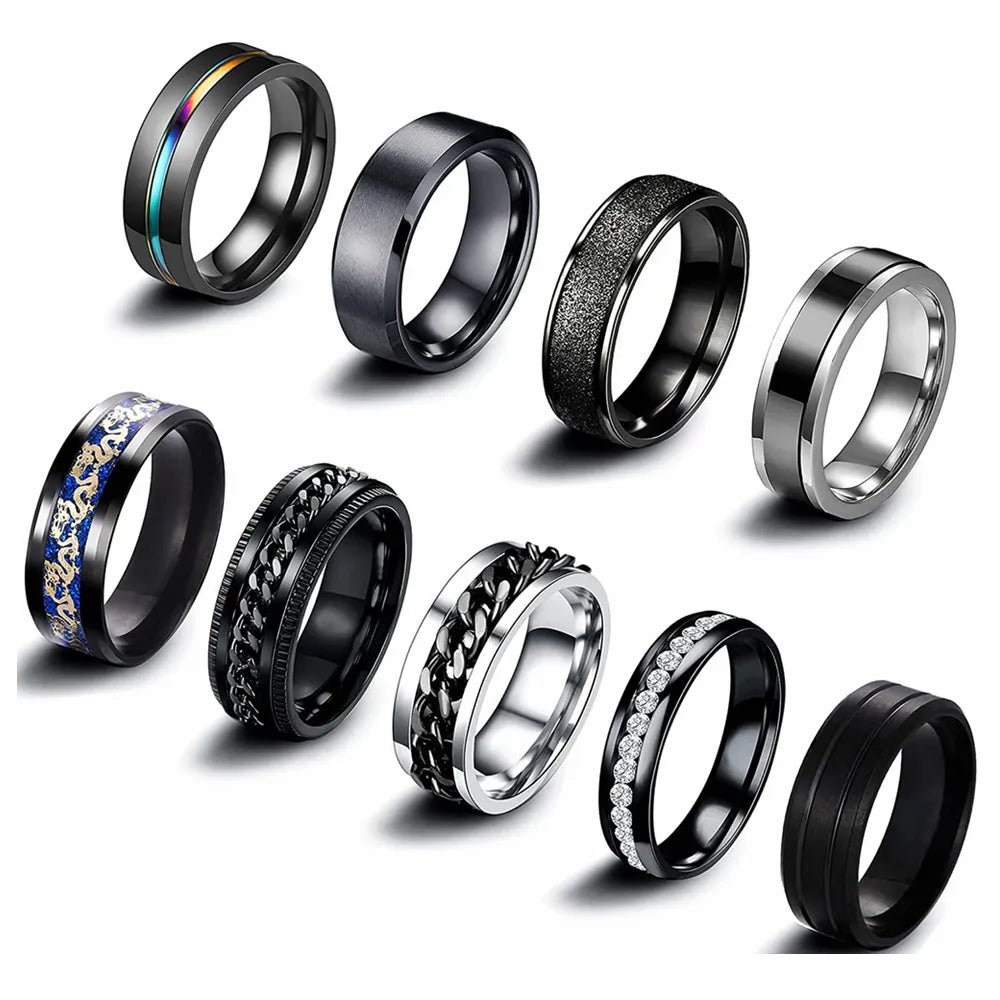 anniversary rings for women-Simple Style Geometric 304 Stainless Steel Plating Inlay Zircon Black Plated Men'S Rings