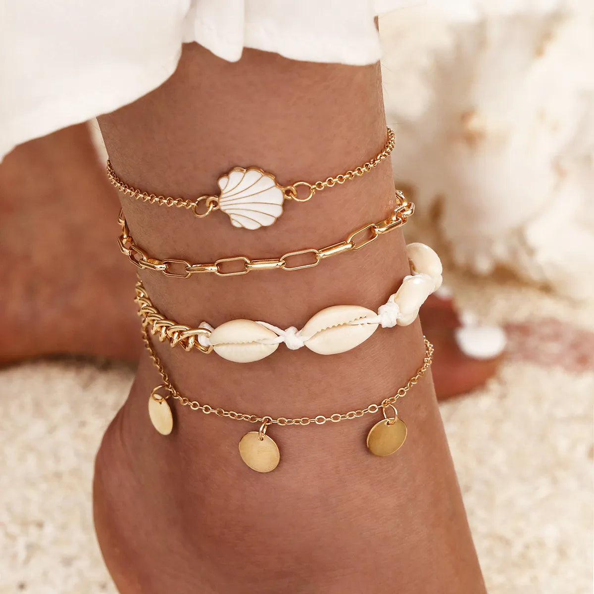 charm bracelet for women-Simple Style Shell Alloy Plating 18k Gold Plated Women'S Anklet