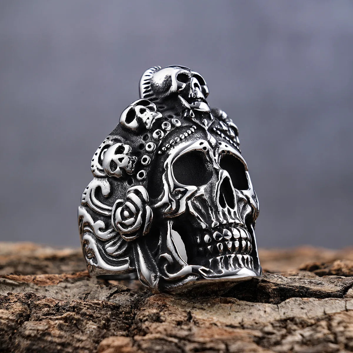 colorful rings for women-Hip-Hop Streetwear Geometric Skull 304 Stainless Steel Men'S Rings