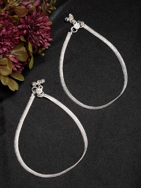 wedding anklet for women-NVR Women's Set of 2 Silver-Plated Anklets