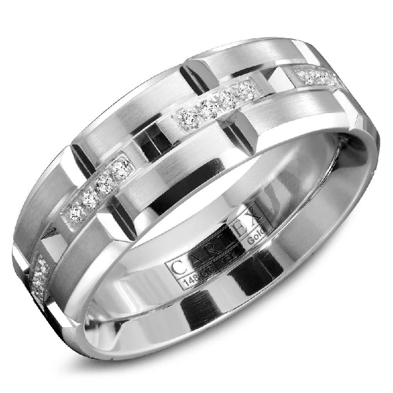 adjustable engagement rings for women-14K White Gold Brushed Band with 0.19ctw Diamonds