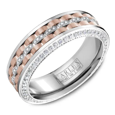 rose gold diamond engagement rings for women-14K Rose and White Gold Brushed Band with 0.81ctw Diamonds