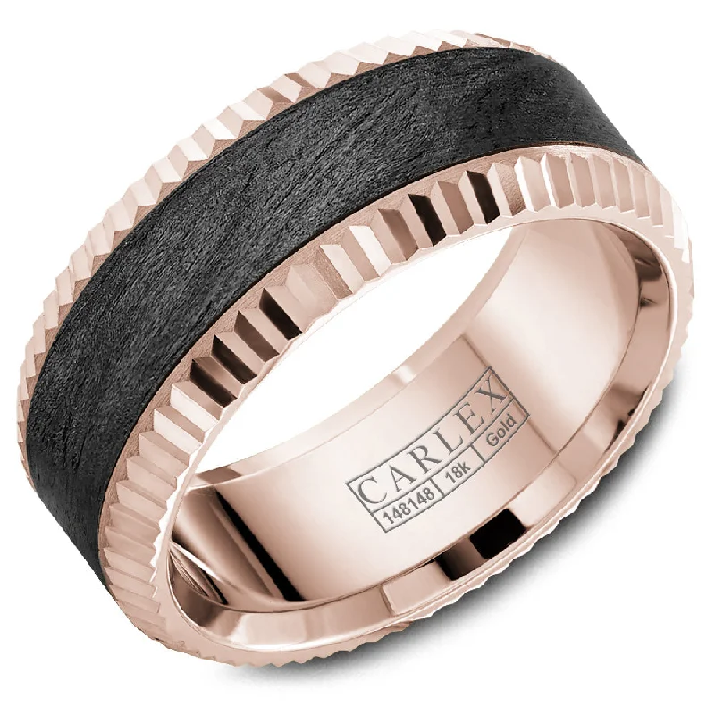 emerald-cut diamond engagement rings for women-18K Rose Gold with Forged Carbon Fiber