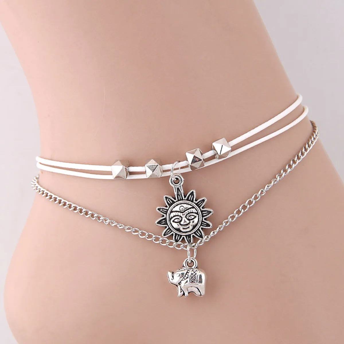 boho anklet for women-Fashion Sunflower Elephant Pendant Wild Anklet Yiwu Wholesale