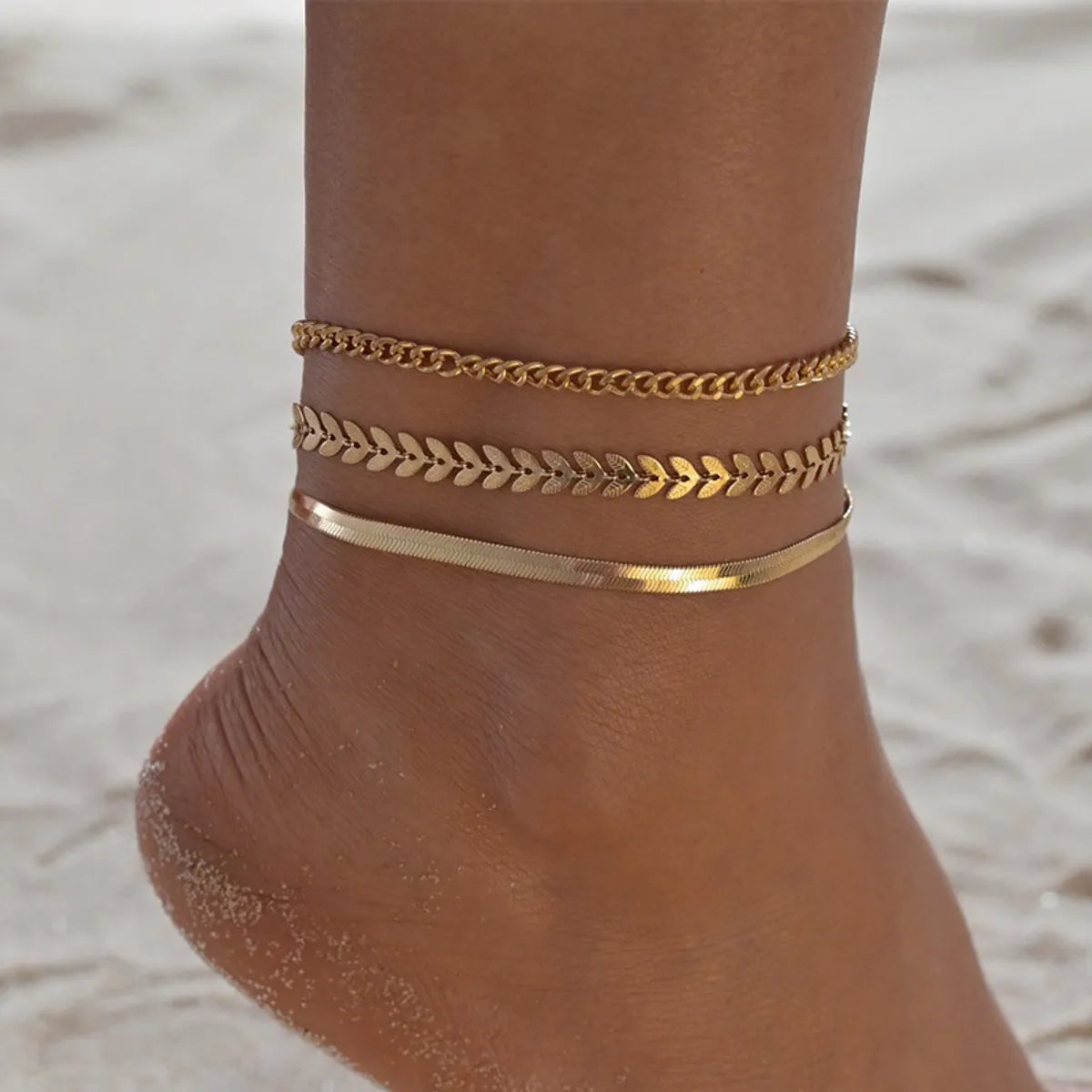 simple bangle bracelet for women-Vacation Leaf Solid Color Alloy Iron Wholesale Anklet