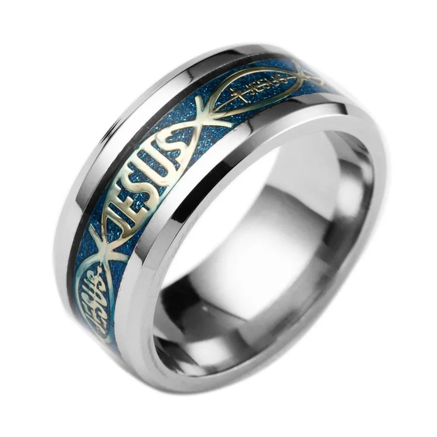 stackable rings for women-Simple Men'S Titanium Steel Jesus Ring