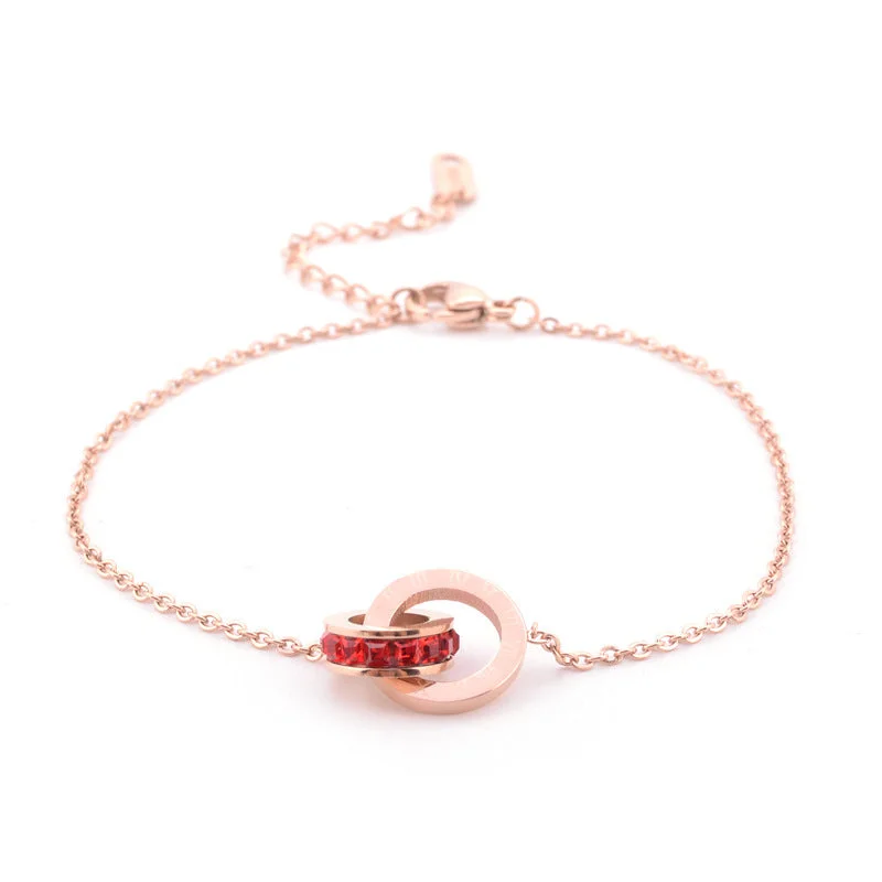 8138 Double Ring Single Chain Anklet Red Diamond