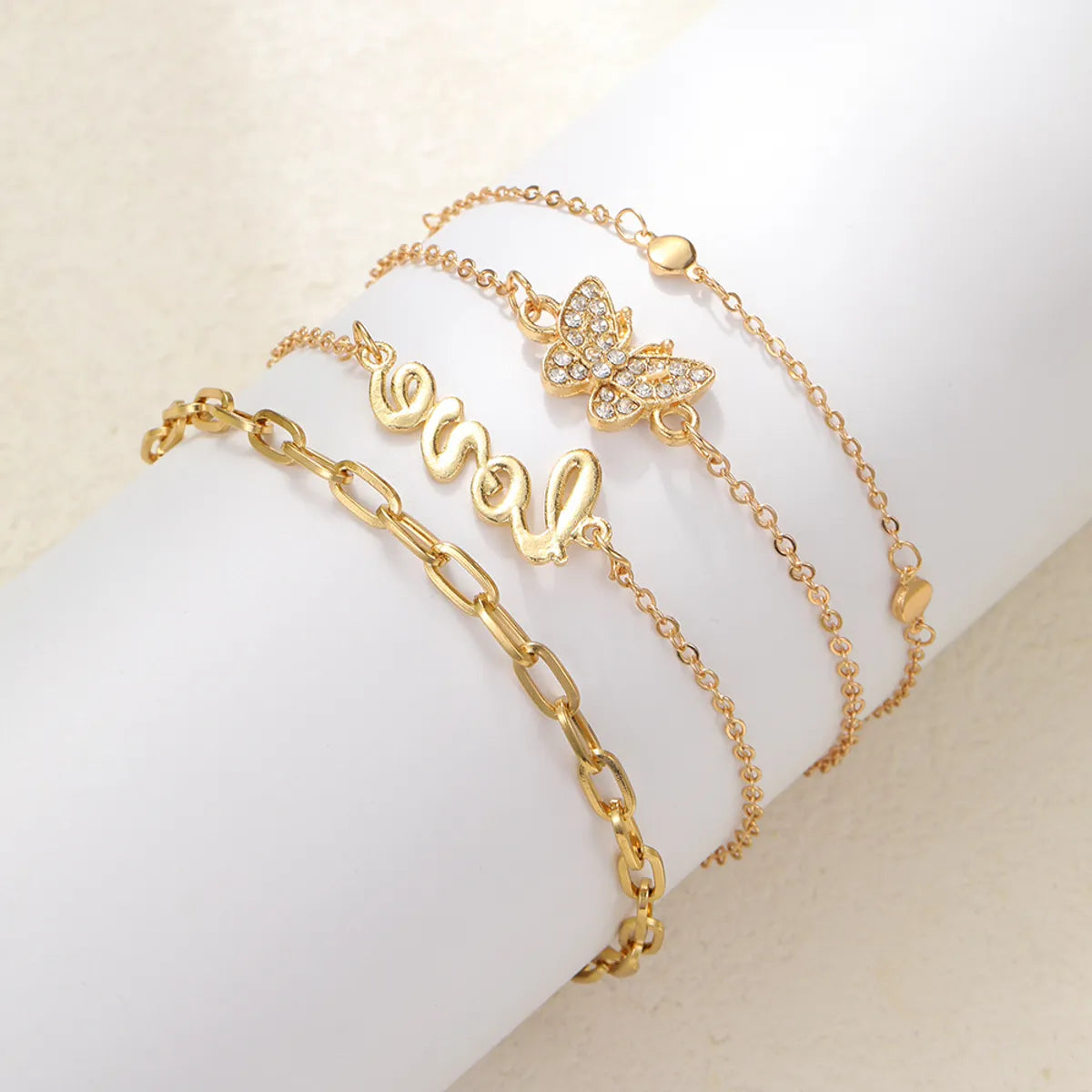 bohemian-style anklet for women-Wholesale Jewelry Casual Sweet Simple Style Letter Butterfly Alloy Rhinestones Inlay Anklet