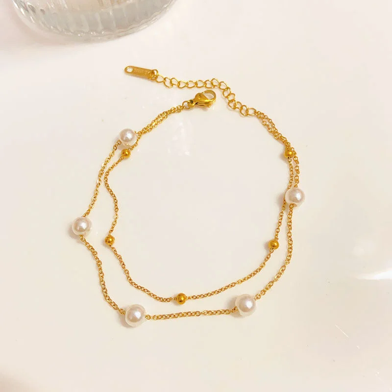 Gold Double-Layer Pearl Anklet