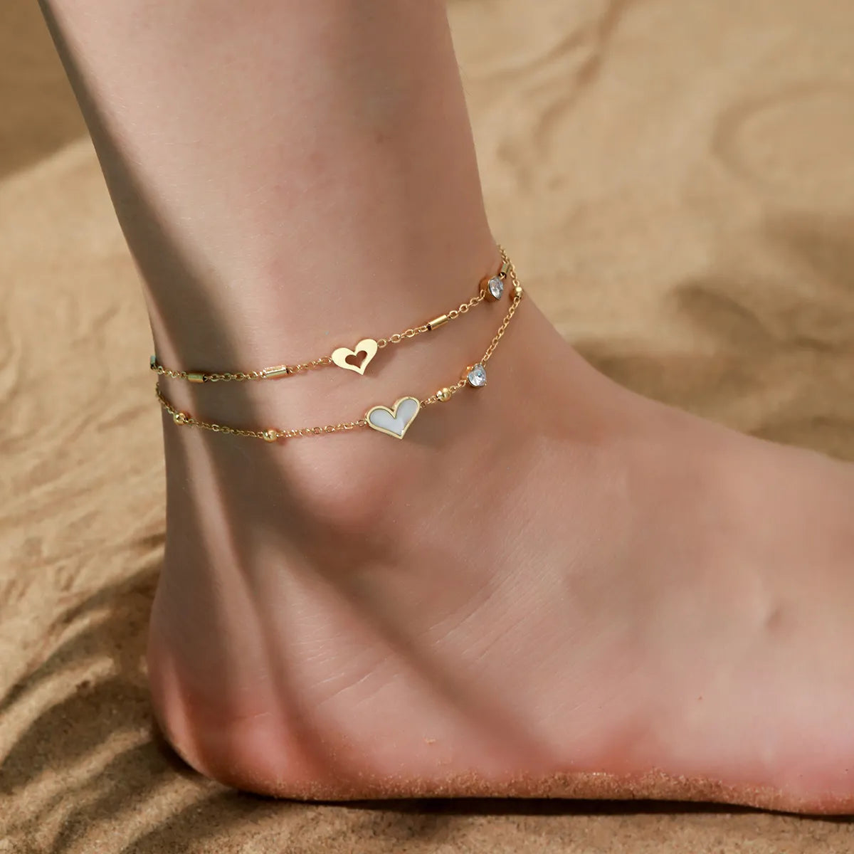 Doppel Herz Double-Circle Anklet