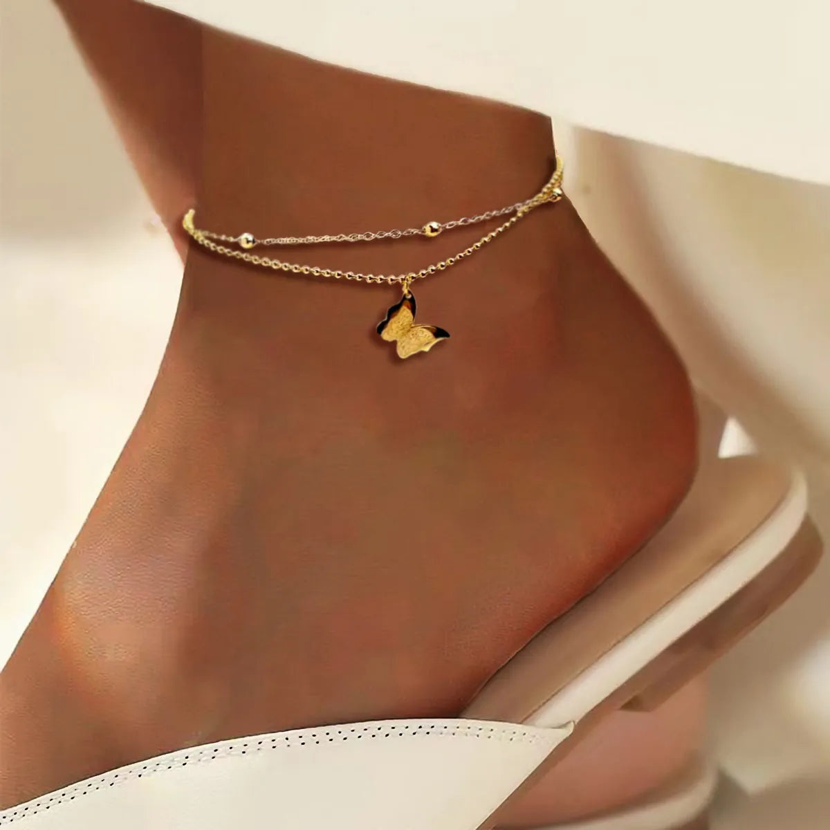 stretch anklet for women-Vacation Simple Style Butterfly Titanium Steel Plating 18k Gold Plated Women's Anklet