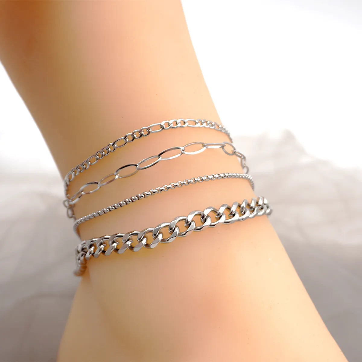 unique anklet for women-Casual Simple Style Solid Color Titanium Steel Knitting Women's Anklet