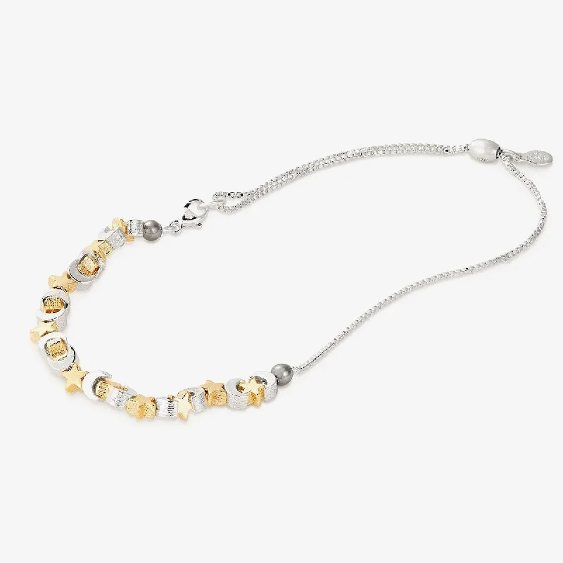 silver bangle bracelet for women-Moon + Star Charm Anklet