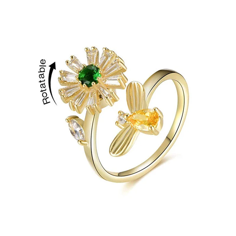 Green Zirconium Gold Little Daisy Ring