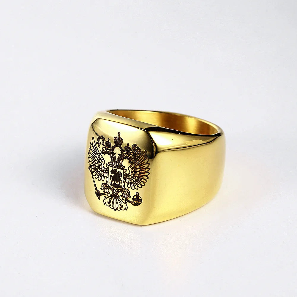 Gold Russian National Emblem Ring