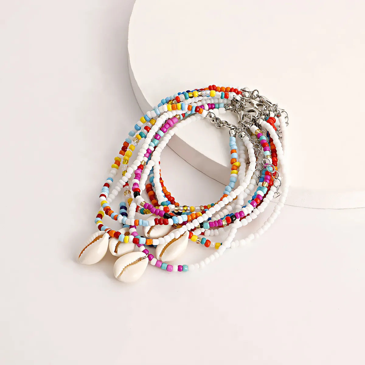 unique bangle bracelet for women-Fashion Shell Alloy Beaded Anklet