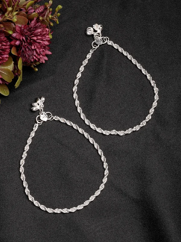 handmade anklet for women-NVR Women's Set of 2 Silver-Plated Anklets