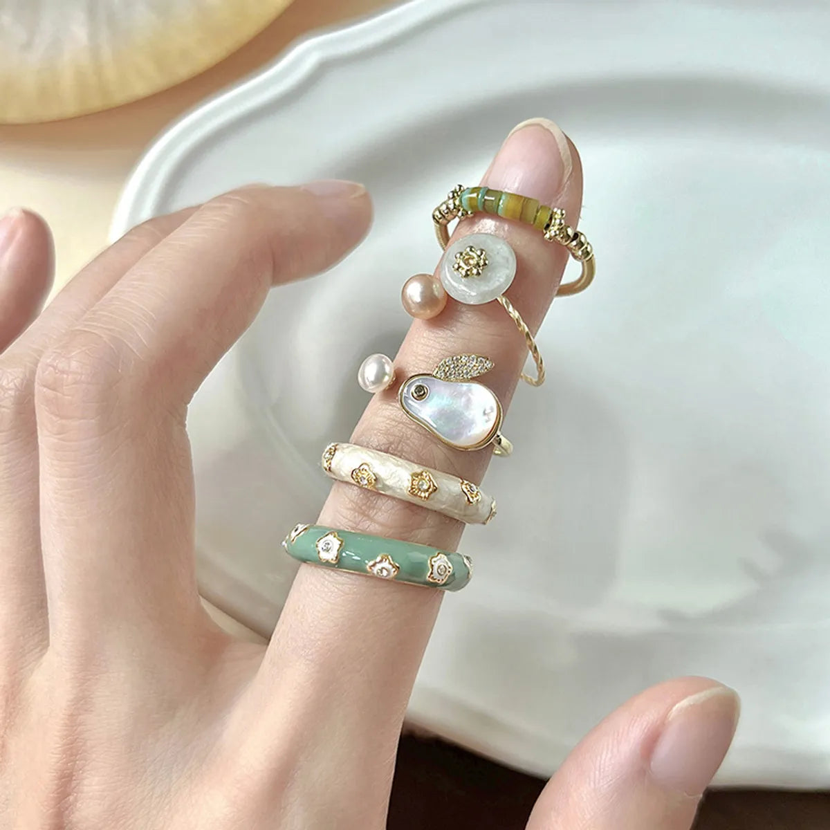 cheap rings for women-Bunny Pearl Ring Female Hepburn Style Niche New Chinese Design Fashion Personality Affordable Luxury Versatile Style Index Finger Ring