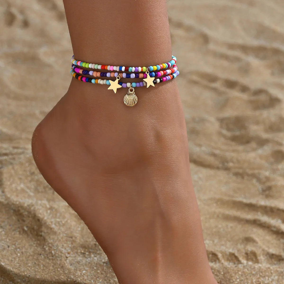 minimalistic anklet for women-Wholesale Jewelry Basic Star Seed Bead Anklet