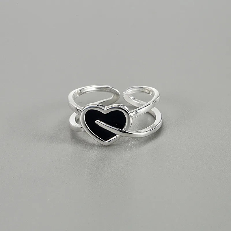 large statement rings for women-Casual Streetwear Korean Style Heart Shape Sterling Silver Epoxy Open Rings