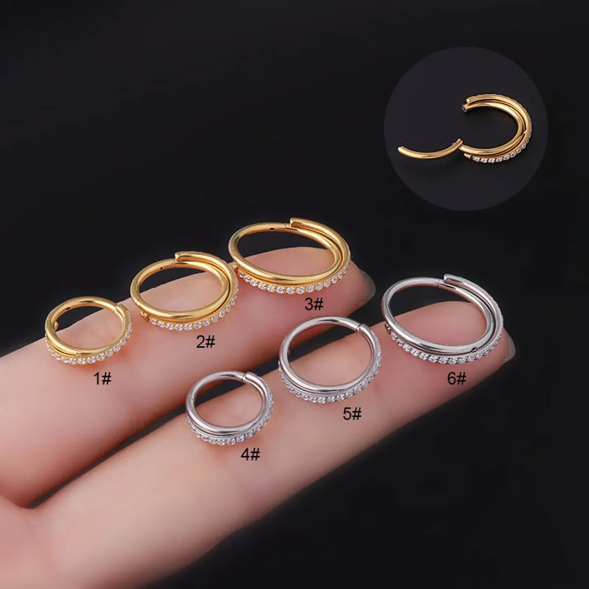 pearl rings for women-1.2mm Coil Fashion Stainless Steel Zircon Cross Seamless Closed Ring Nose Ring