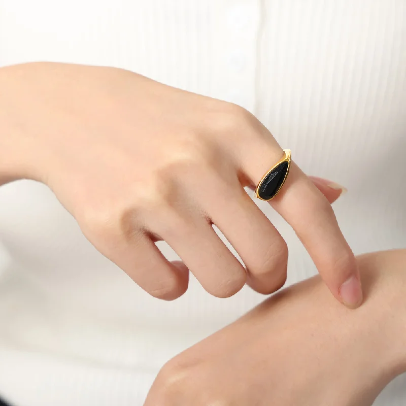 Black Glass Gold Ring