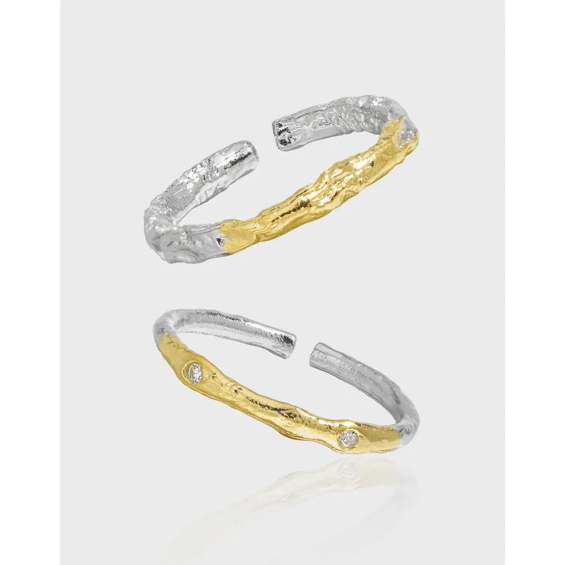 two-tone rings for women-Casual Geometric Sterling Silver Plating Inlay Zircon 18k Gold Plated Open Rings