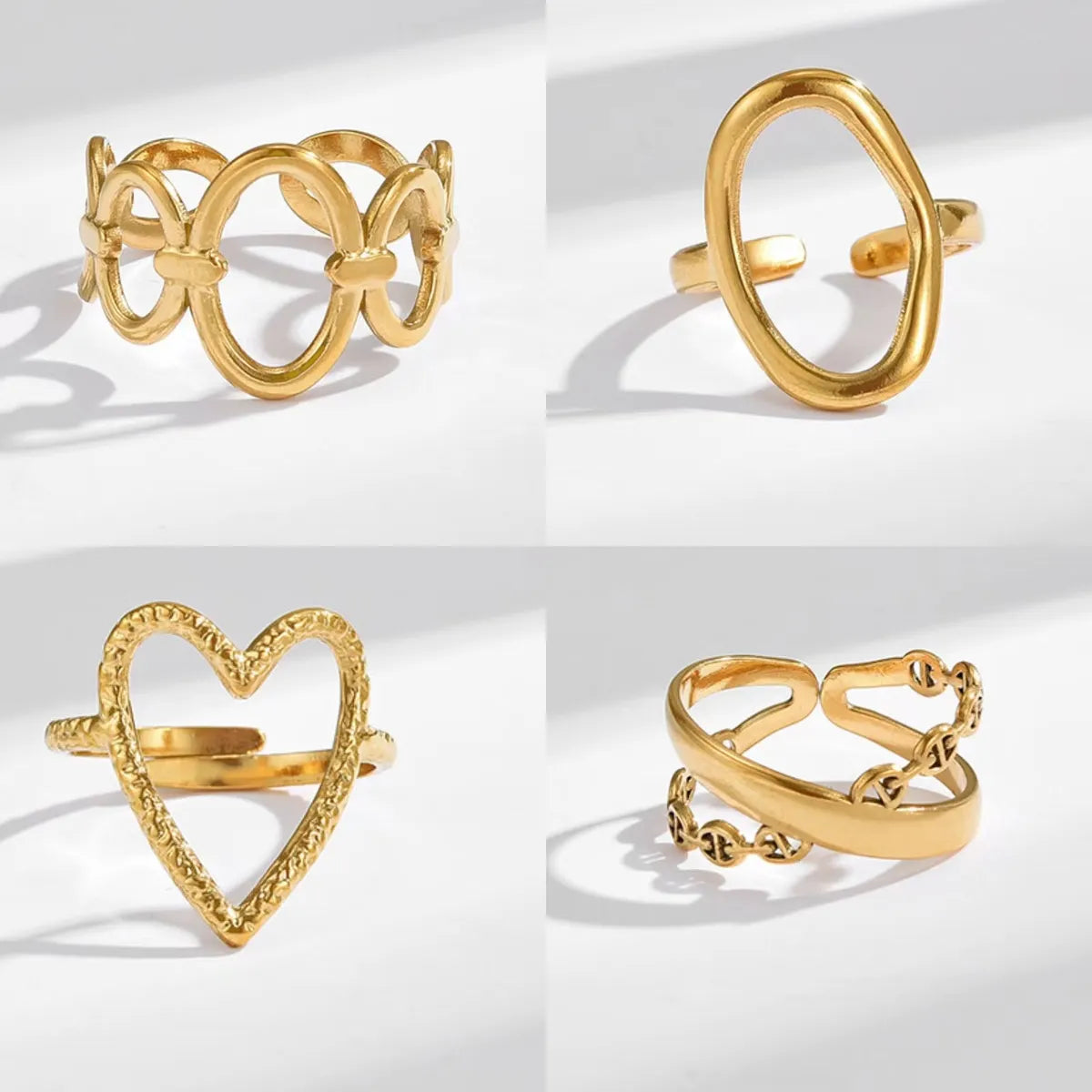 adjustable rings for women-Titanium Steel Simple Style Oval Heart Shape Plating Open Rings