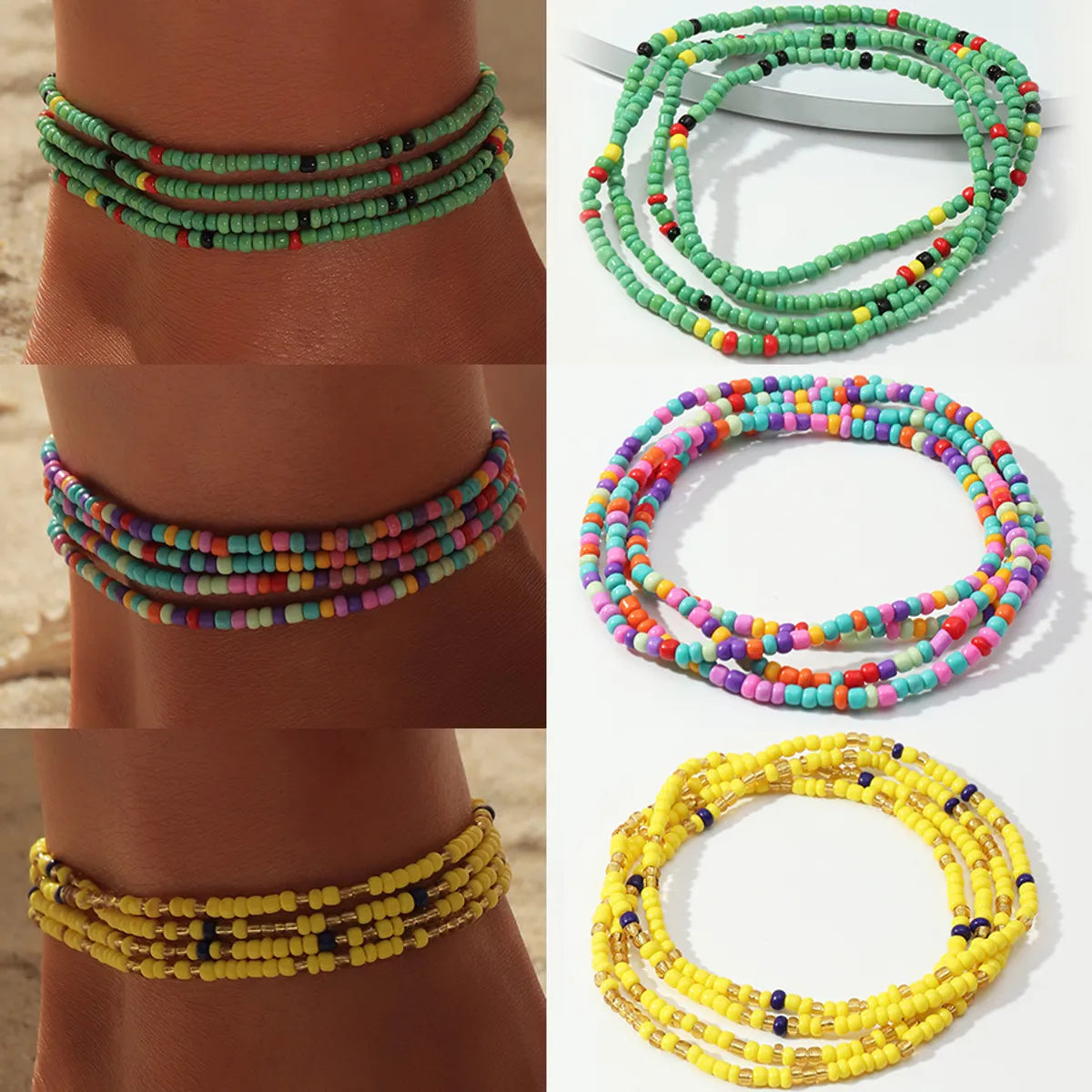 bohemian bracelet for women-Gooddiy Simple Braided Geometric Hit Color Rice Bead Elastic Anklet Wholesale Jewelry