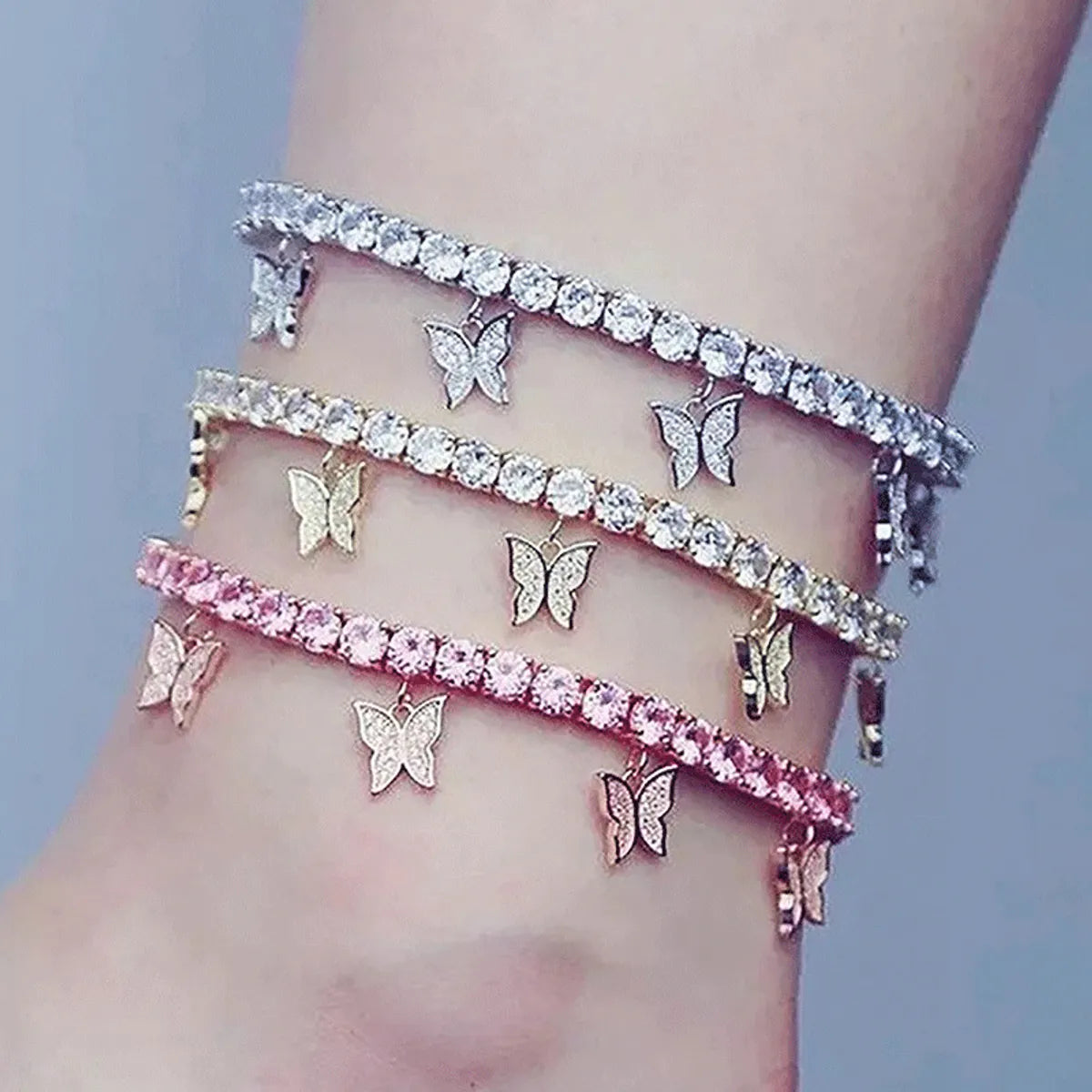 gemstone bracelet for women-Creative Rhinestone Small Butterfly Anklet  Tassel Foot Decoration Wholesale