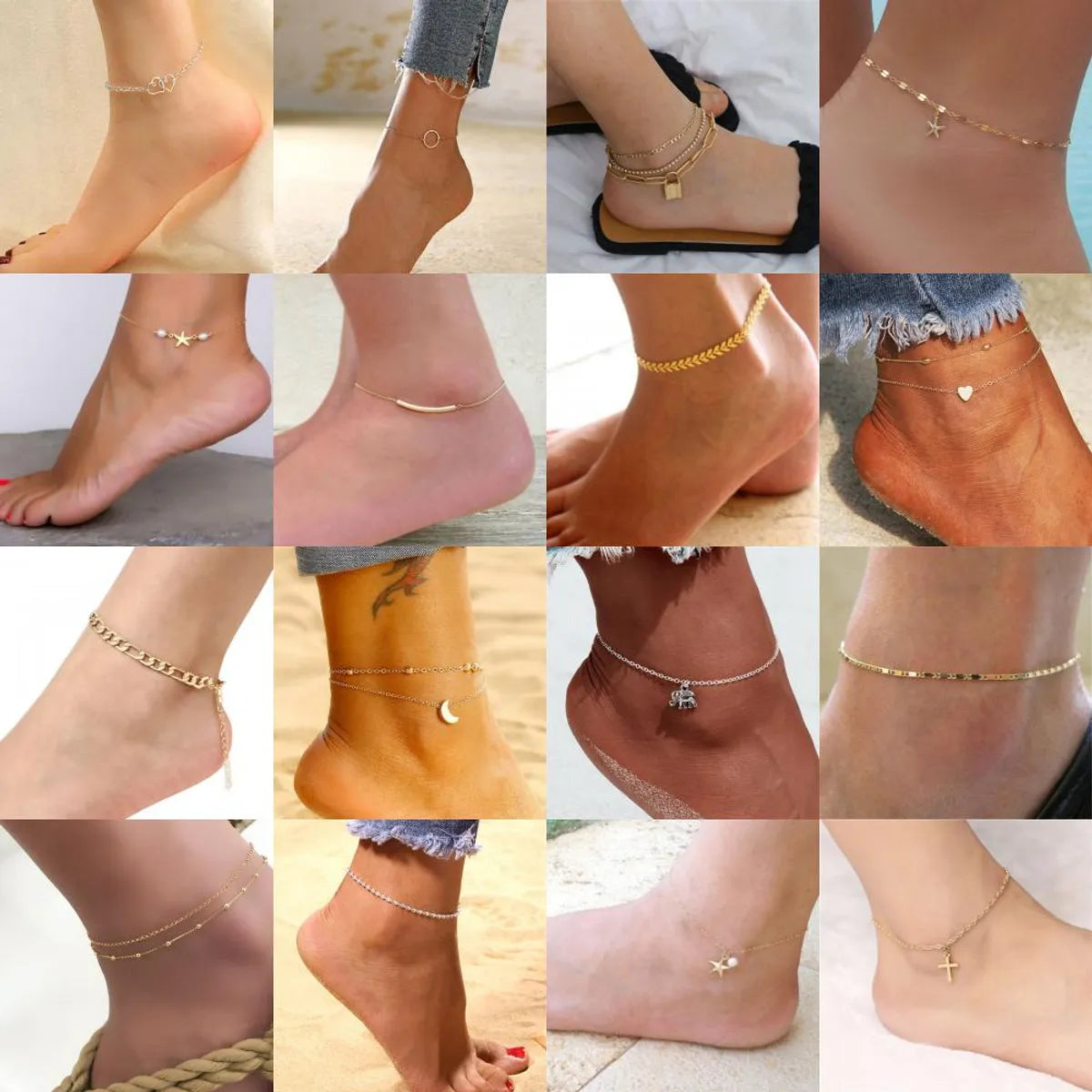 fashionable anklet for women-Simple Style Animal Cross Moon Gold Plated Silver Plated Imitation Pearl Alloy Wholesale Anklet