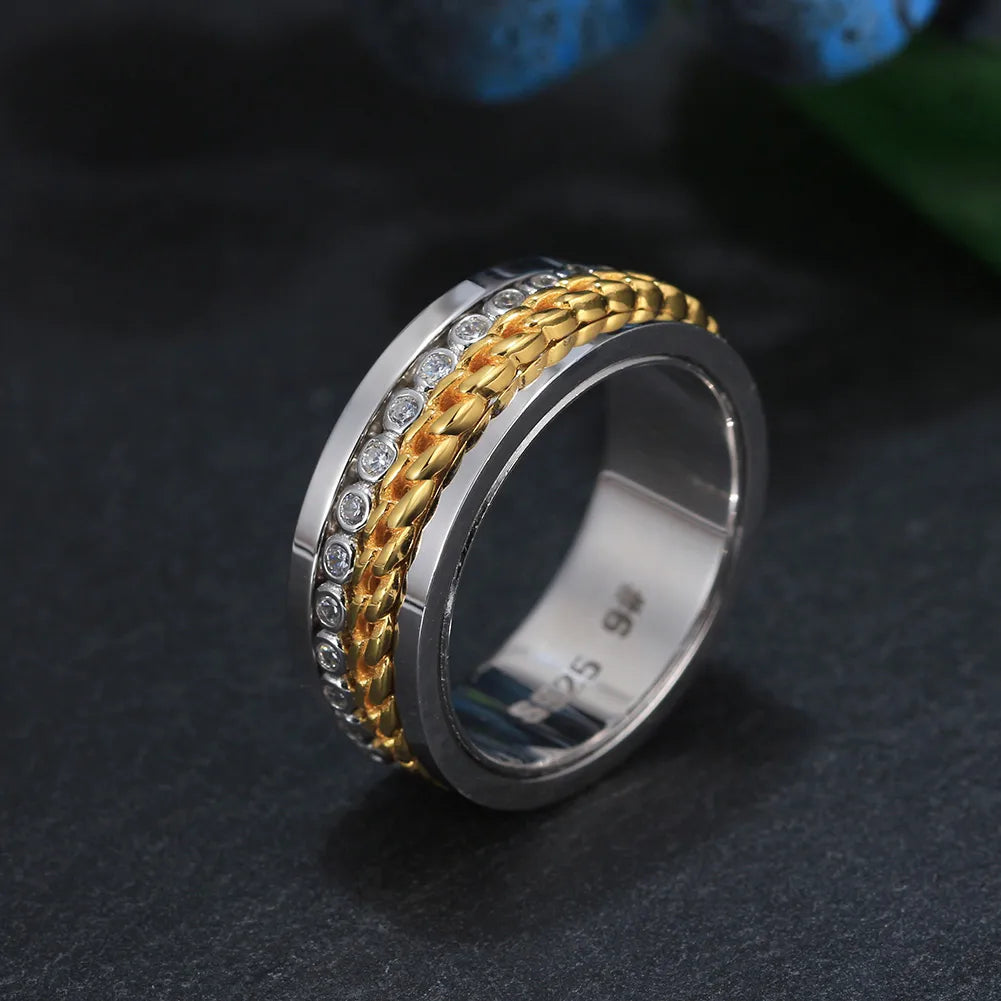 colorful rings for women-Hip-Hop Retro Cool Style Geometric Sterling Silver Inlay Zircon 18K Gold Plated White Gold Plated Men'S Anxiety Ring