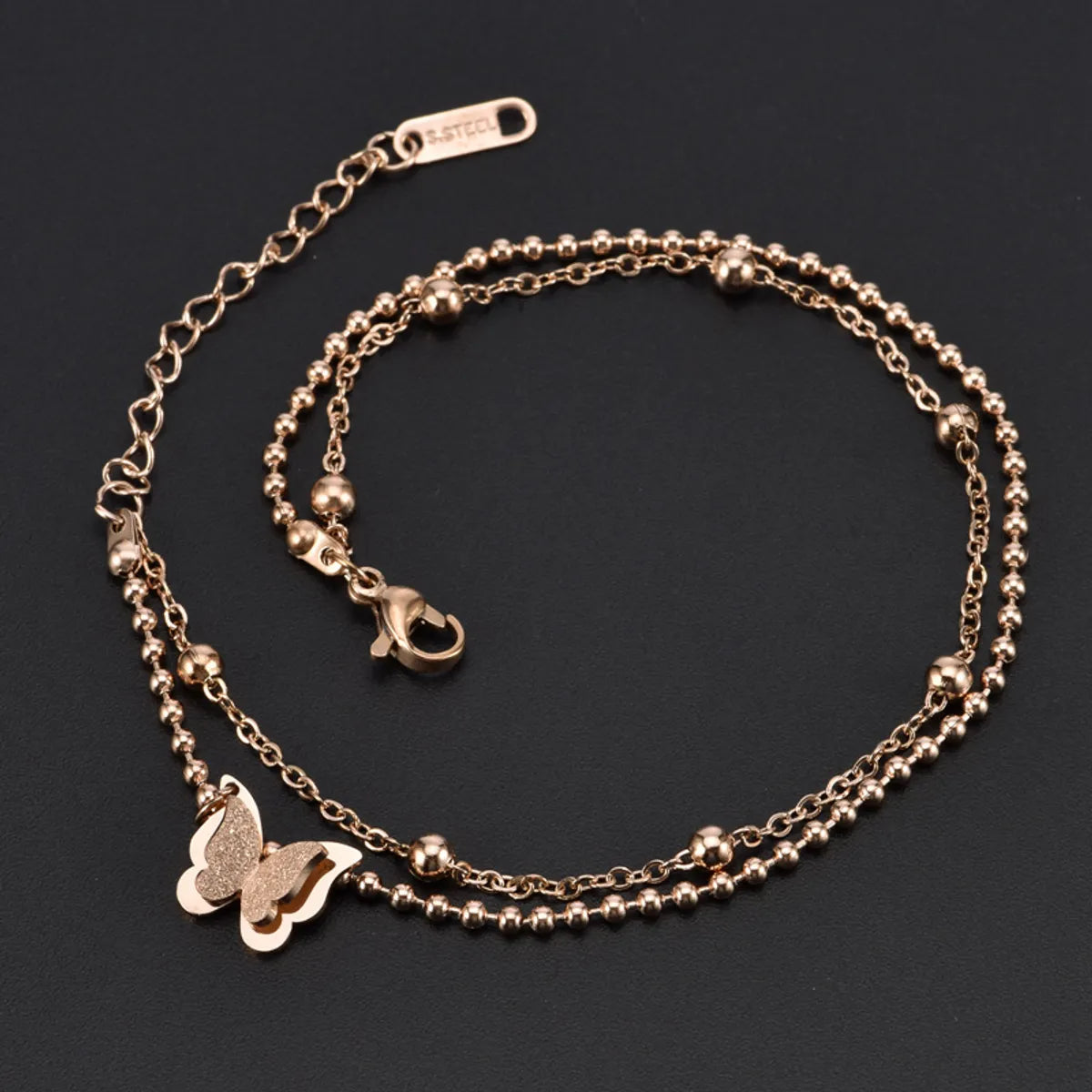 adjustable bracelet for women-Classic Style Portrait Devil's Eye Butterfly Titanium Steel Inlay Rhinestones Women's Anklet